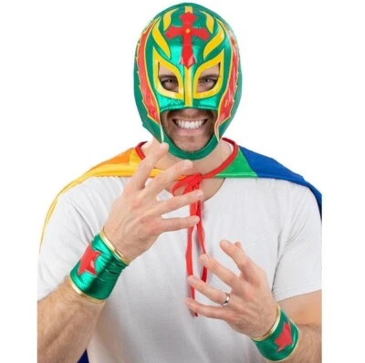 Adult Fancy Dress Mexican Wrestler Set Wrestling Headpiece & Cuffs by Smiffys - Image 1 of 4