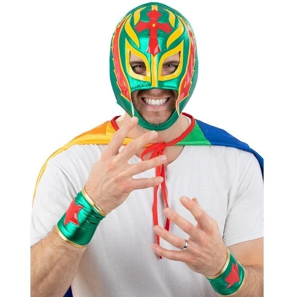 Adult Fancy Dress Mexican Wrestler Set Wrestling Headpiece & Cuffs by Smiffys - Image 1 of 4