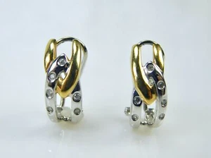 Beautiful European 14K 585 Yellow White Gold Diamond Lady's Earrings Jewelry - Picture 1 of 14