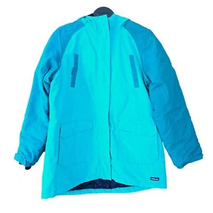 Lands' End Kids Grow A Long Waterproof Hood Parka Coat Mid Length XL Blue Green  - Picture 1 of 13