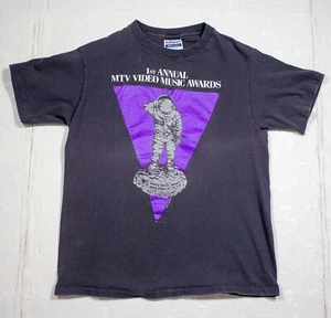 Vintage 1984 1st Annual MTV VMAs Graphic T-Shirt Sz M Astronaut Black Cotton - Picture 1 of 5
