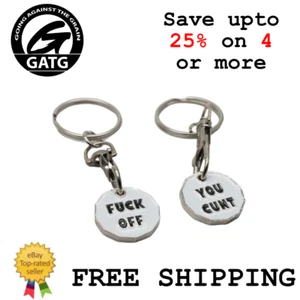 2 Trolley Coin Keyring Removable rude slogan gift Shopping Cart Token Holder UK - Picture 1 of 3