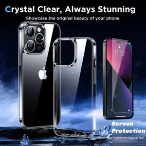 Crystal Clear Case Cover+Tempered Glass Screen Protector For iPhone 14/Pro/Max - Picture 1 of 18
