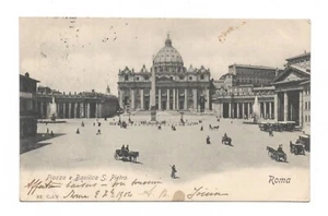 ROMA PIAZZA E BASILICA S. PIETRO CARTOLINA VIAGGIATA ANIMATA ANNO 1904 FP - Imagen 1 de 2