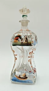 Antique Dutch Blown PINCHED HOUR GLASS Decanter w STOPPER HAND PAINTED Barware - Picture 1 of 24