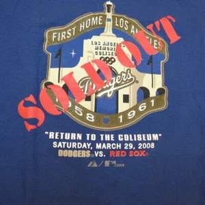 MAJESTIC DODGERS 2008 MLB BASEBALL LOS ANGELES RETURN TO THE COLISEUM T SHIRT M  - Picture 1 of 5