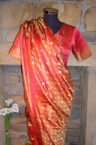 Indian Traditional 100% Silk Hand Woven Bridal Sari Saree + Blouse + Shoes - Picture 1 of 11