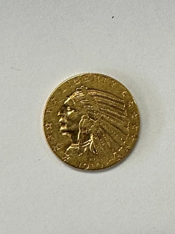 1910 $5 GOLD INDIAN HEAD ABOUT UNCIRCULATED HALF EAGLE (1908-1929) Cover