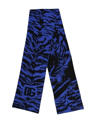 DOLCE & GABBANA Scarf Blue Black Logo Neck Warmer Wrap Shawl 25cm x 192cm 680usd - Изображение 1 из 4
