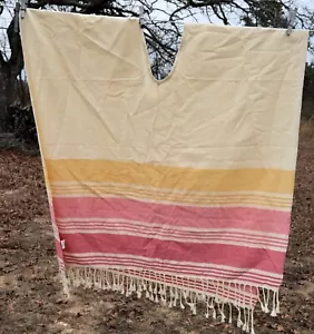 Cotton Poncho Ivory Pink Yellow Stripe - Picture 1 of 2