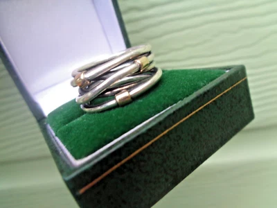 PANDORA Ring Modernist Abstract Style 925 Sterling Silver & Gold - size O - Image 1 of 4