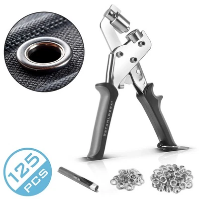 STAHLWERK Ösenzange Set 10 mm mit 125 Ösen Ösenpresse Ösenstanze Ösenwerkzeug