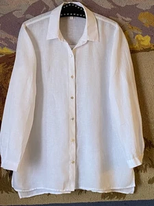 Eileen Fisher Organic Linen White Sz S Blouse Button Up Shirt Long Sleeve - Picture 1 of 10