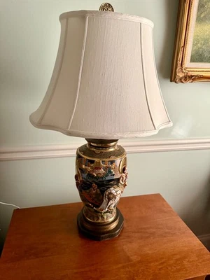 Jarrón/Base Lámpara Grande Esculpido a Mano Era Satsuma Meiji 2 "Elefante Blanco" "FUNCIONA" Foto 1 de 4