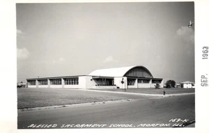 IL MORTON Illinois BENDITA ESCUELA SACRAMENTAL FOTO REAL 1963 postal RPPC - Imagen 1 de 2