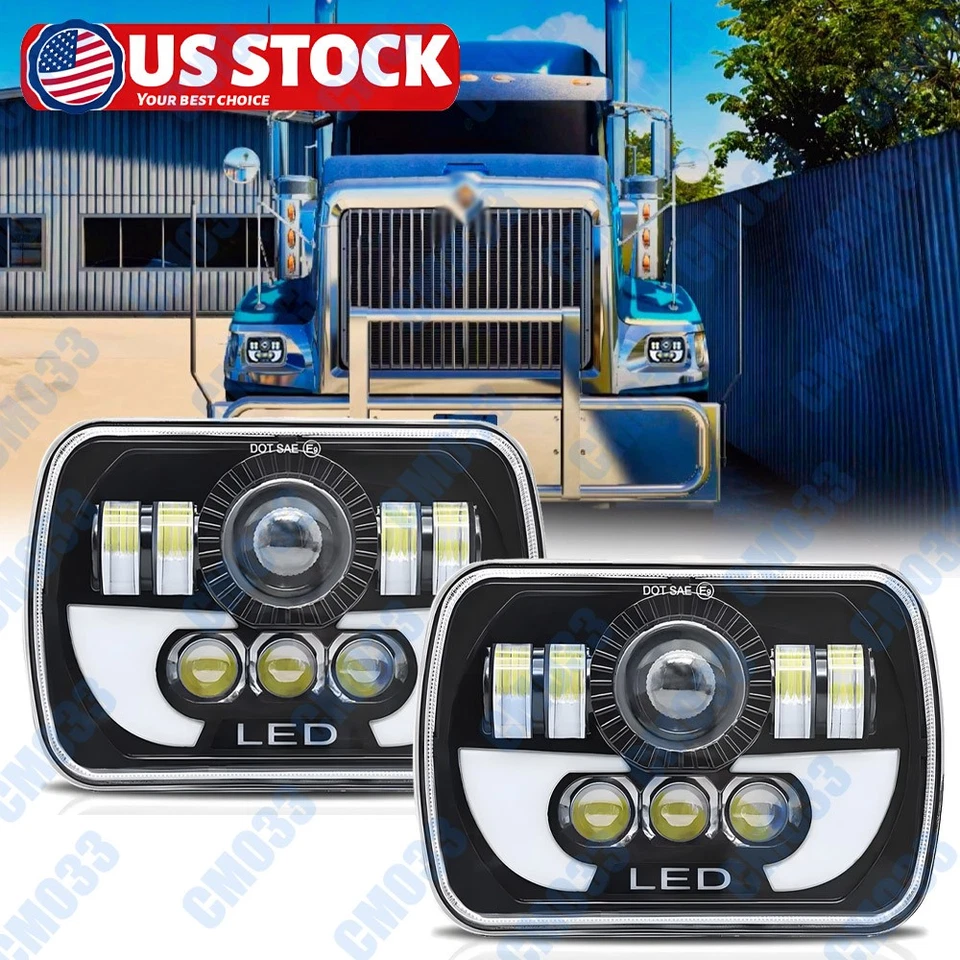 Pair H6054 7x6" LED Headlights for International Harvester 9200i 9400i SBA 9900i - Image 1 of 4