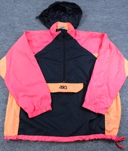 Asics Windbreaker Jacke Große XL Kapuze Nylon Pullover Neon Packbar Vintage 90er - Bild 1 von 11