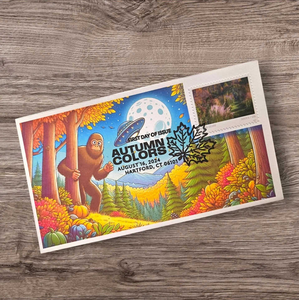 2024 Autumn Colors First Day Cover FDC / Bigfoot Moon  Space UFO Fall Trees USA - Image 1 of 1