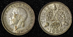 Gran Bretagna Giorgio V Argento 1936 3 Pence KM# 831 (28 332) - Foto 1 di 3