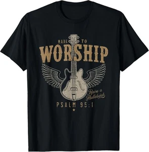 Lustiges christliches Baumwoll-T-Shirt Made To Worship: Psalm 95 1 Gitarre - HERGESTELLT IN USA - Bild 1 von 4