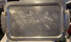 VINTAGE CONTINENTAL SILVER CO WILD ROSE BRILLIANTONE #1023 HAMMERED SERVING TRAY - Picture 1 of 6