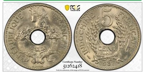 1937 FRENCH INDO CHINA 5 CENT PCGS MS66, LEC-118 - Bild 1 von 4