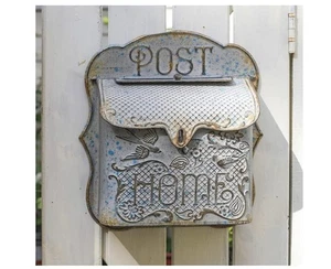 Wall Mounted Mail Post Box - Distressed Metal Blue Shabby Chic Finish - Picture 1 of 6
