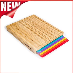 Bamboo Cutting Board Set Kitchen Coded Flexible Plastic Wooden Chopping 6 Color - Picture 1 of 9