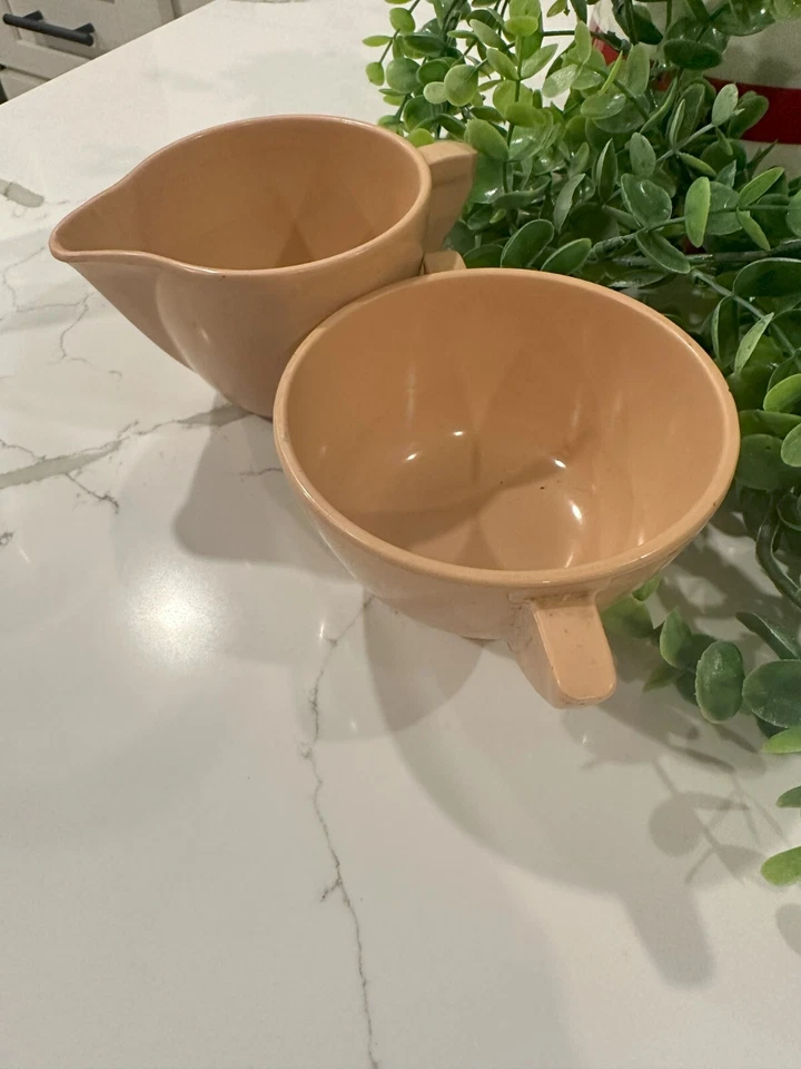 Vintage Melamine Textured PROLON WARE Brand Cream and Sugar Set Pink - Image 1 of 4