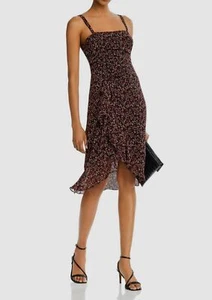$194 Aqua Women's Black Red Square-Neck Print Ruched High-Low Hem Party Dress M - Picture 1 of 3