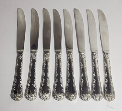 Wm Rogers & Son ЗАКОЛДОВАННАЯ РОЗА столовое серебро посеребренные 8 обеденных ножей 9 дюймов - Изображение 1 из 4