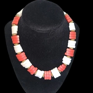 Vintage 1986 Avon Spectator rot, weiß & gold klobiger Kragen Statement Halskette - Bild 1 von 14