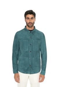 4200$ ISAIA Petrol Green Overshirt Jacket Leather Suede Lambskin 38 US / 48 EU - Picture 1 of 9