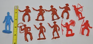 LOT of 11 Vintage MPC Plastic Cowboys Indians Soldiers Red Brown Blue - Picture 1 of 7