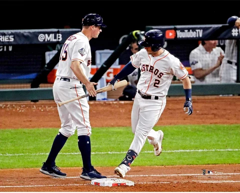 Alex Bregman Houston Astros Unsigned Bat Hand Off Photograph Cover