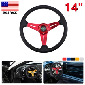 14" PVC Grip+Aluminum Steering Wheel Aluminum Drifting Deep Dish Red Universal - Picture 1 of 9