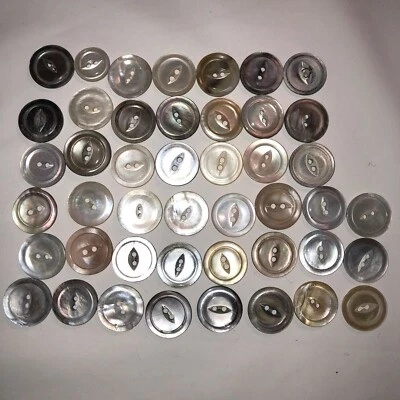 Antique shell buttons carved similar buttons shades of white to gray iridescent - Image 1 of 3