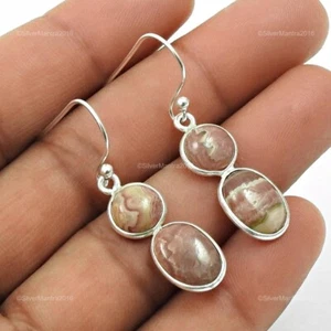 Ovalado Rodocrosita Piedra Plata de Ley Art Déco Bisel Madre Colgante Pendientes - Imagen 1 de 8