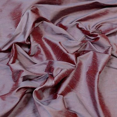 Iridescent Dark Red Violet Dupioni 100% Silk Fabric 44" Wide By The Yard (S-248) - Image 1 of 4