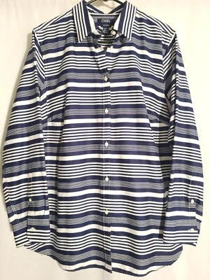 Chaps-Women Blue White Striped Long Sleeve No Iron Button Shirt Top-1X - Image 1 of 4