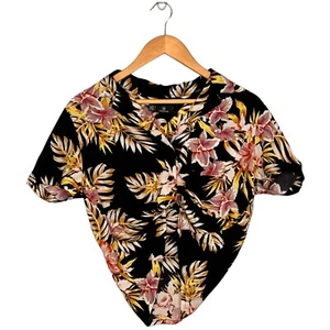 New Volcom Gen Wow Womens Cropped Tropical Floral Shirt Black XS - Picture 1 of 13