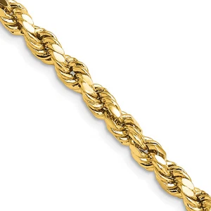 Avariah 10k Yellow Gold 4.9mm Semi-solid Diamond Cut Rope Chain - Picture 1 of 6