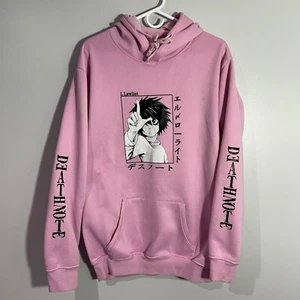 Death Note L Lawliet Anime Manga Pink Pullover Sweatshirt Hoodie Mens Medium - Picture 1 of 9