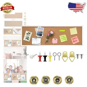 Sleek Framed Cork Bulletin Board - 12'' x 36'' with Easy Installation Kit - Picture 1 of 8