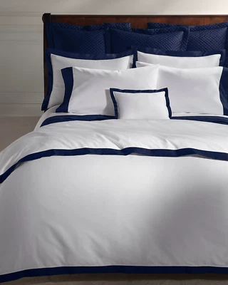 Ralph Lauren 100% Organic Sateen Border Full/Queen Duvet Cover $400 Polo Navy - Image 1 of 4