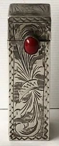 Antique 800 Sterling Silver Green Jewel Lipstick Case Flip Up Mirror 2.25” tall - Bild 1 von 11