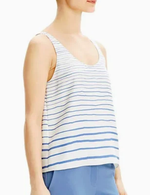 Camiseta sin mangas Theory a rayas de seda azul L nueva con etiquetas $265 Foto 1 de 3