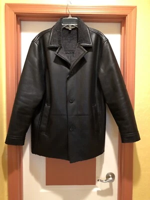 ANDREW MARC Faux Fur Black Pieced Button Front Car Coat LARGE - Image 1 of 4