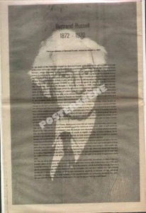 BERTRAND RUSSELL NEWSPAPER OBITUARY POSTER 1970 ORIGINAL - Picture 1 of 1