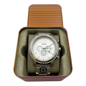Men's Fossil JR1227 Gage Silver Stainless Steel Analog Watch New Battery - Picture 1 of 9